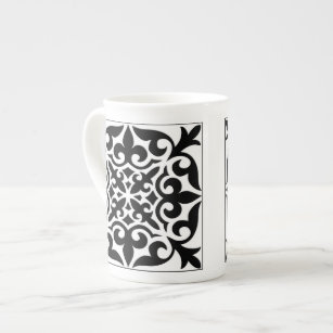 Caneca De Porcelana Azulejo marroquino - branco com fundo preto