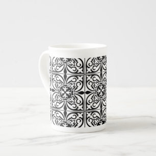 Caneca De Porcelana Azulejo marroquino - branco com fundo preto