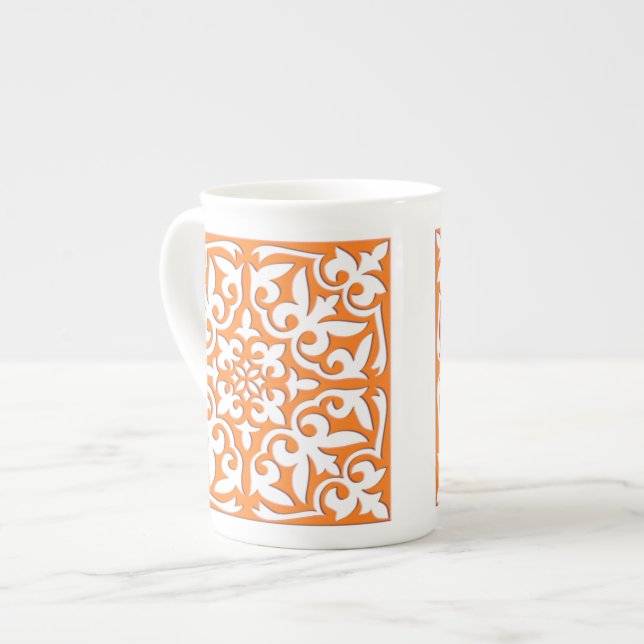 Caneca De Porcelana Azulejo marroquino - cor de laranja e branco (Frente Esquerda)