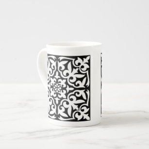 Caneca De Porcelana Azulejo marroquino - preto com fundo branco