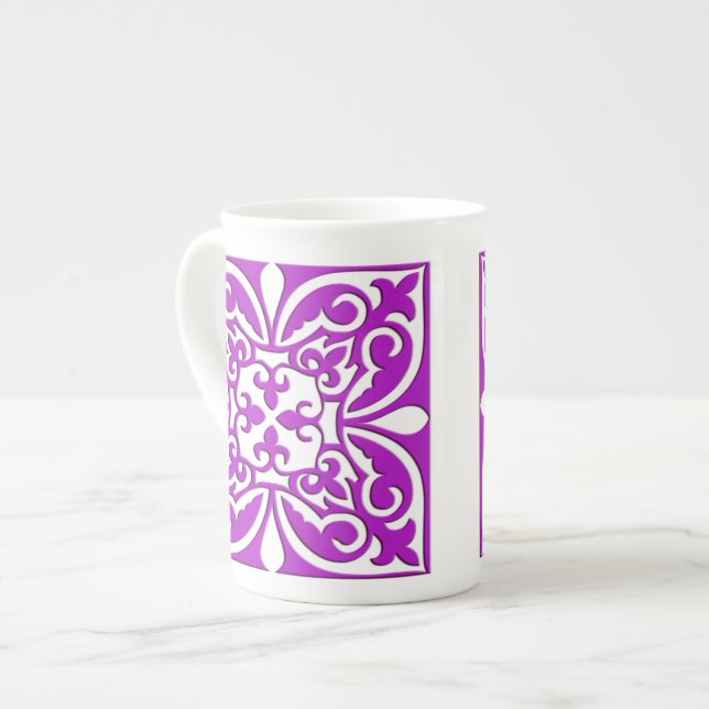 Caneca De Porcelana Azulejo marroquino - roxo violeta e branco (Frente Esquerda)