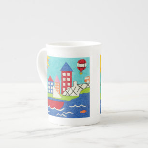 Caneca De Porcelana Balão de vela e ar quente com paisagem urbana