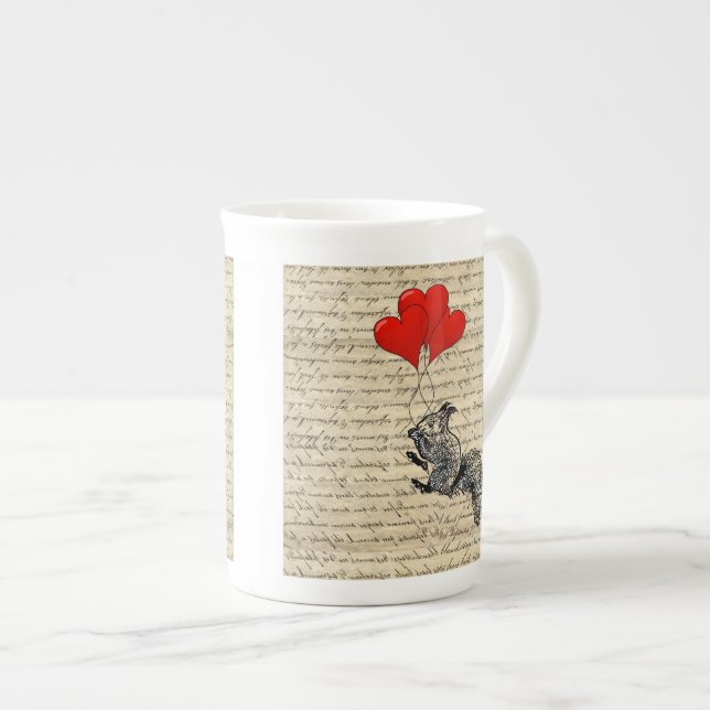 Caneca De Porcelana Balões de esquilo e coração (Frente Esquerda)