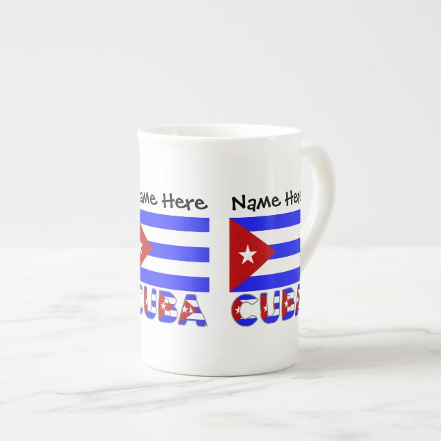 Caneca De Porcelana Bandeira Azul Cuba Cubana Personalizada (Frente Esquerda)