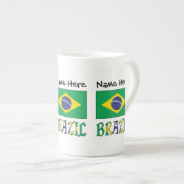 Caneca De Porcelana Bandeira Brasileira Nome Personalizado