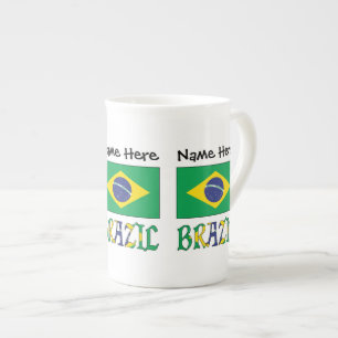 Caneca De Porcelana Bandeira Brasileira Personalizada Nome Brasil