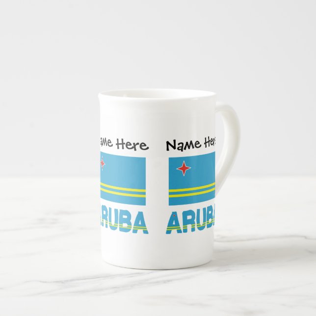 Caneca De Porcelana Bandeira de Aruba e Aruban Personalizada (Frente Esquerda)