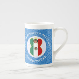 Caneca De Porcelana Bandeira de Hanukkah do Anjo Mexicano Personalizad