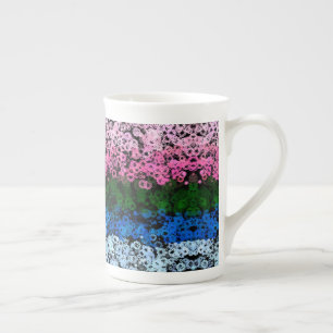 Caneca De Porcelana Bandeira do Orgulho Omniromântico Floral Fofo e Gr