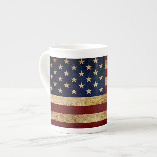 Caneca De Porcelana Bandeira dos EUA / Grunged (Frente Esquerda)