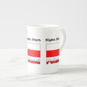 Caneca De Porcelana Bandeira Polonesa da Polônia Personalização Preta
