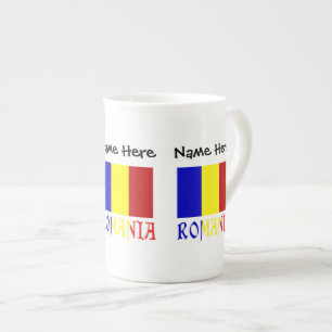 Caneca De Porcelana Bandeira Romena Romênia Personalização Preta