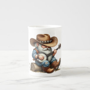 Caneca De Porcelana Banjo Jogando Cowboy Gnomo Mug