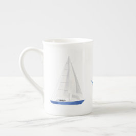 Caneca De Porcelana Barco à Vela e Âncora Azul Náutica