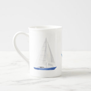 Caneca De Porcelana Barco de vela e âncora azul náutica