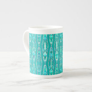 Caneca De Porcelana Batik Tribal - Turquesa e Aquamarine