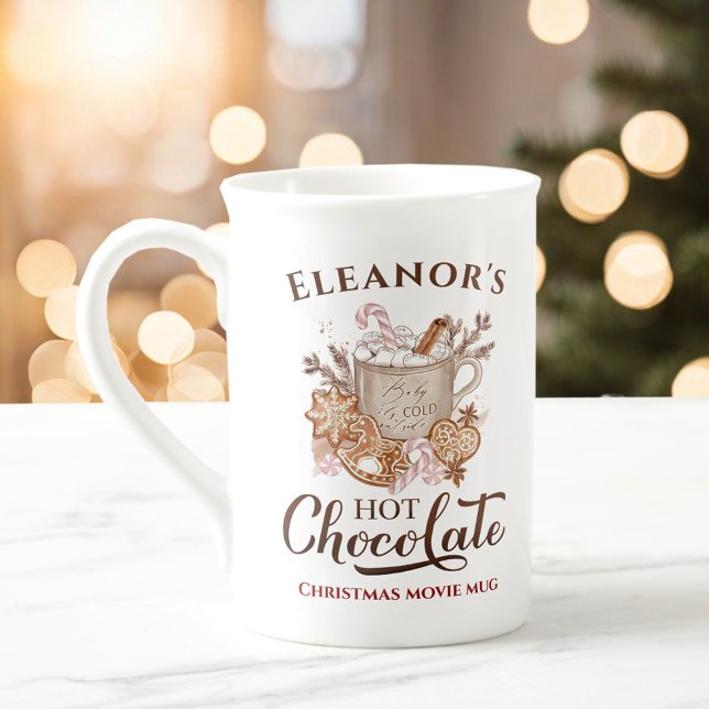 Caneca De Porcelana Beige Bone China Christmas Mug (Hot Chocolate Name Beige Bone China Christmas Mug)
