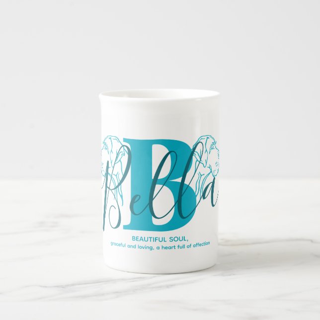 Caneca De Porcelana Bella Name Meaning Monogram  (Frente)