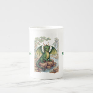 Caneca De Porcelana Belo dragão verde