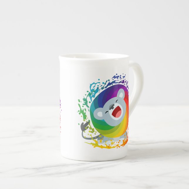 Caneca De Porcelana Bico desenho Arco-Íris Branco Leão (Frente Esquerda)