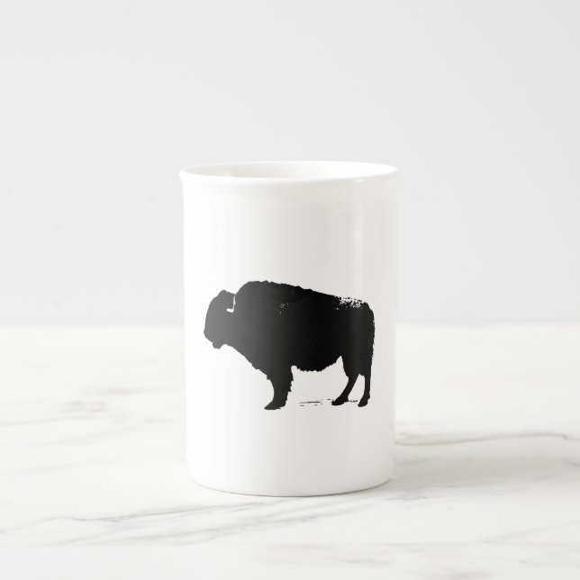 Caneca De Porcelana Bison de Búfalo de Pop Preto e Branco (Frente)