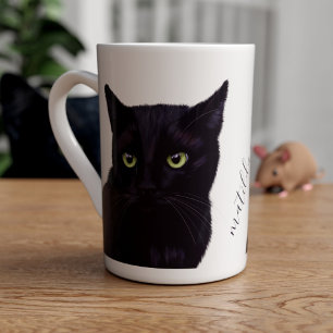 Caneca De Porcelana Black Cat Art Personalizado Pet Name Bone China Mu