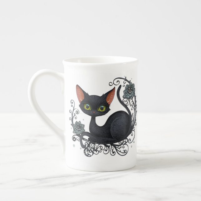 Caneca De Porcelana Black Cat in a Flower Cradle  (Esquerda)