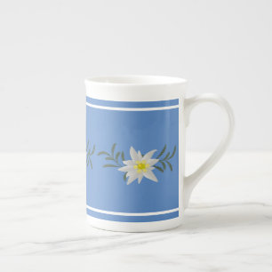 Caneca De Porcelana Blue and White Edelweiss Bone China Mug