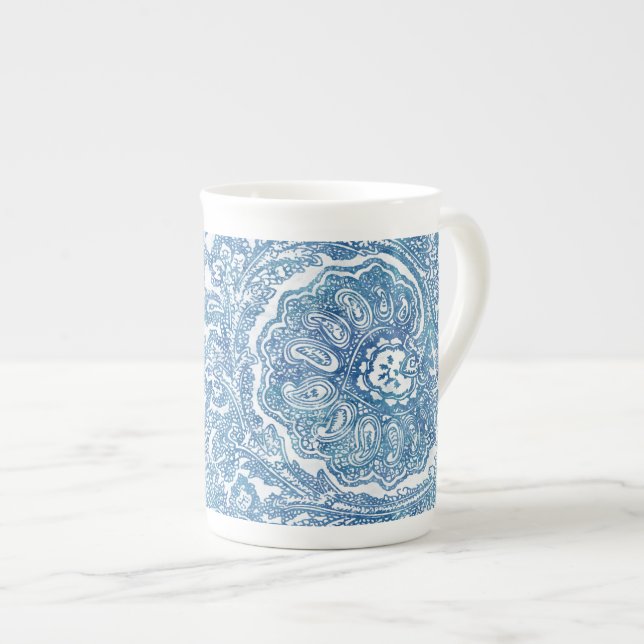 Caneca De Porcelana Blue Boho Paisley Pattern (Frente Esquerda)