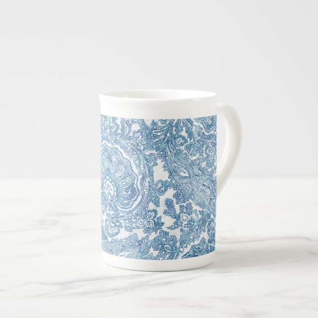 Caneca De Porcelana Blue Boho Paisley Pattern (Frente Esquerda)