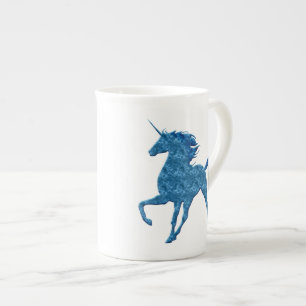 Caneca De Porcelana Blue Fire Unicorn Bone China Mug