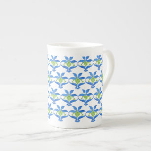 Caneca De Porcelana Blue Green Art Nouveau Padrão China Mug