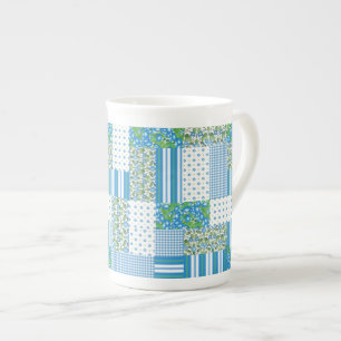 Caneca De Porcelana Blue Morning Glória Faux Patch Bone China Mug