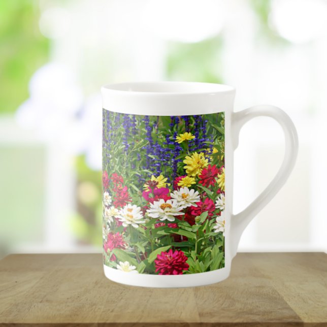 Caneca De Porcelana Blue Salvia e Zinnia Garden Floral (In Situ)
