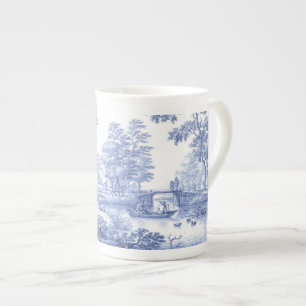 Caneca De Porcelana Blue Toile French Pastoral Bridge Boat Vintage
