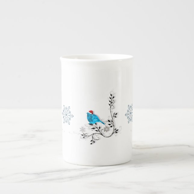Caneca De Porcelana Bluebird em Santa Hat (Frente)
