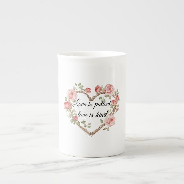 Caneca De Porcelana Blush Romântico Rosa Floral Amor (Frente)