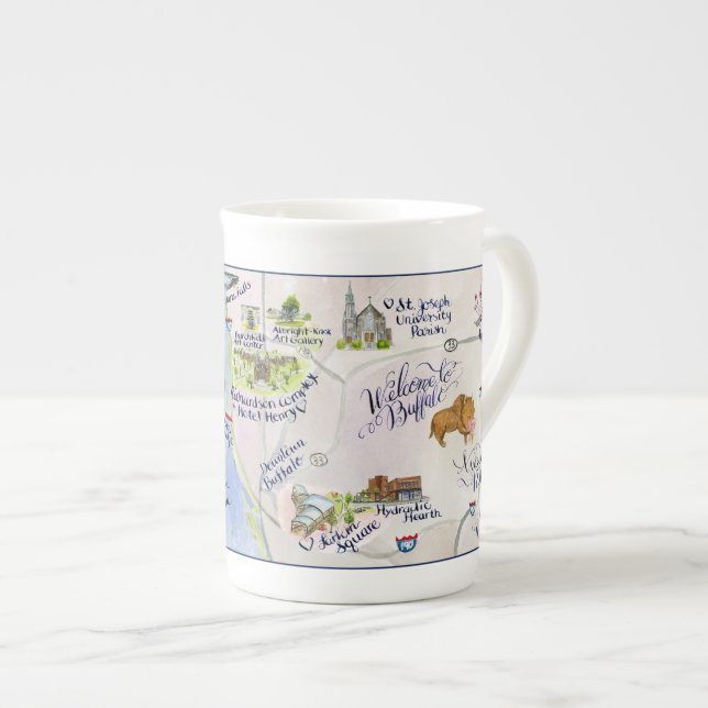 Caneca De Porcelana Boa vinda ao mapa do búfalo (Frente Esquerda)