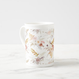 Caneca De Porcelana Boho Bege, Grama das Pampas Terracota Aquarela We