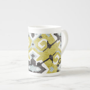Caneca De Porcelana Boho chique padrão tribal ikat amarelo monograma