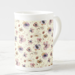 Caneca De Porcelana Boho Cream Blush Watercolor Wildflower