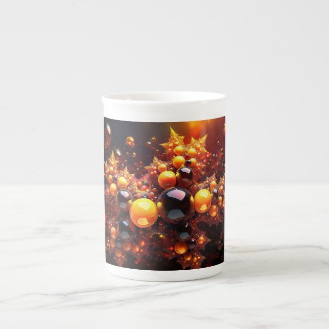 Caneca De Porcelana Bolas De ouro E Estrelas Fractais (Frente)
