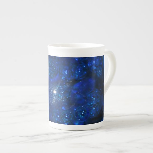Caneca De Porcelana Bolhas de Vidro Azul Queda (Frente Esquerda)