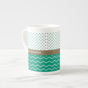 Caneca De Porcelana Bolinhas à moda de Chevron do verde esmeralda e d