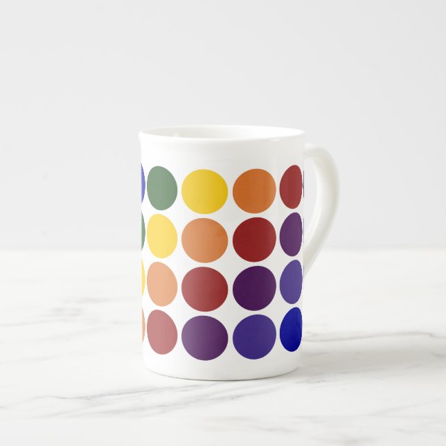 Caneca De Porcelana Bolinhas arco-íris em branco (Frente Esquerda)