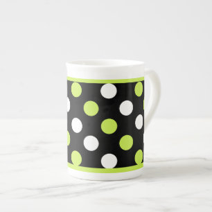 Caneca De Porcelana Bolinhas Chic Black, White e Chartreuse