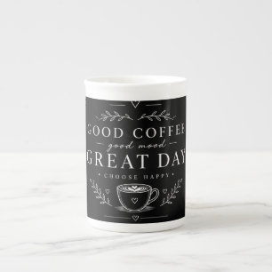 Caneca De Porcelana Bom Café Bom Humor Ótimo Dia Minimalista