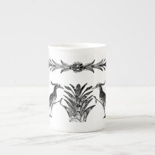 Caneca De Porcelana Bona China Óssea Pássaros Negros e Letras