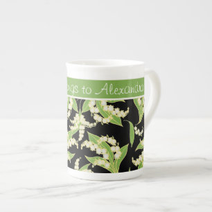 Caneca De Porcelana Bone China Coffee Mug: Lírios do Vale, Negro