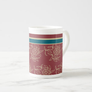 Caneca De Porcelana Bone China Coffee Mug, Maroon Blue Floral